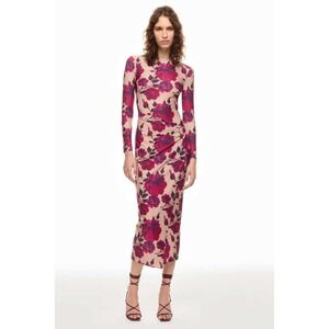 ARIAS NEW YORK Floral Ruched Long Sleeve Midi Dress M Made in New York